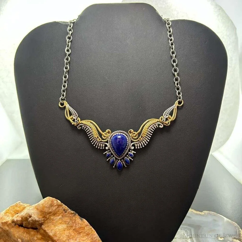 Carolyn Pollack Sterling Silver & Brass Lapis Decorated 15